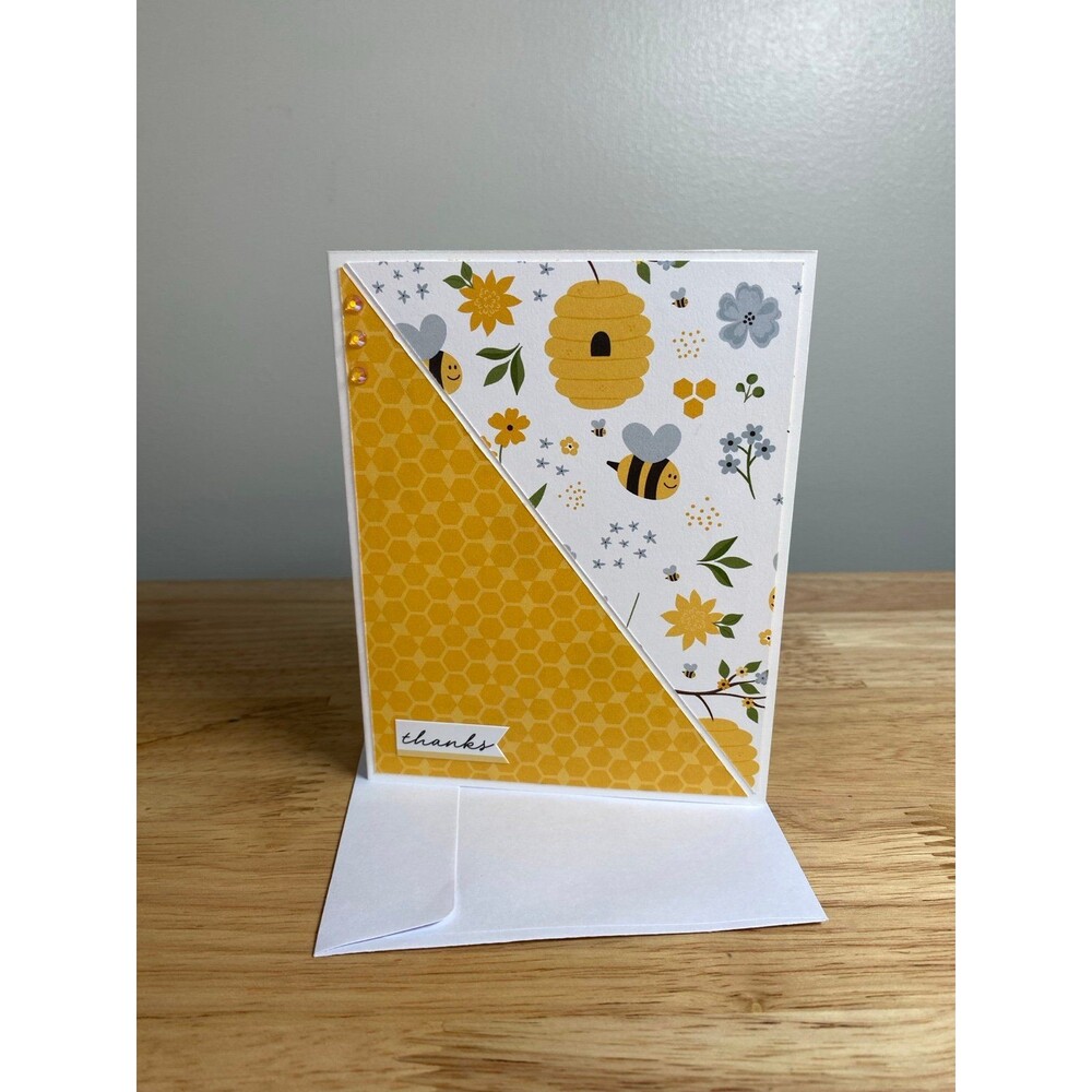Bee & Flowers Greeting Card Handmade A2 Card – All Occasion Thank You Blank Card